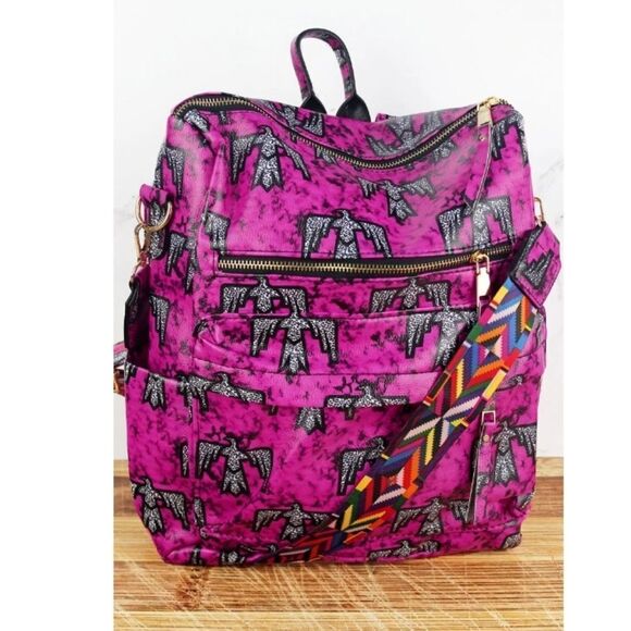 Faux Leather Firebird Pink Backpack - Picture 8 of 10